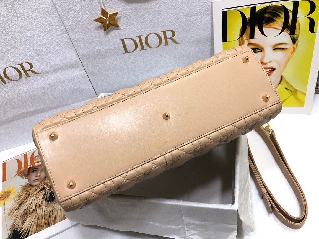 Dior Lady Dior Large Bag In  Apricot Cannage Lambskin