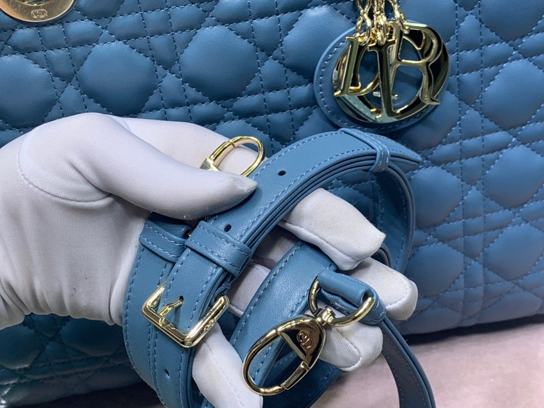 Dior Lady Dior Large Bag In Blue Cannage Lambskin