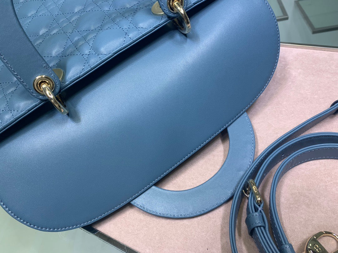 Dior Lady Dior Large Bag In Blue Cannage Lambskin