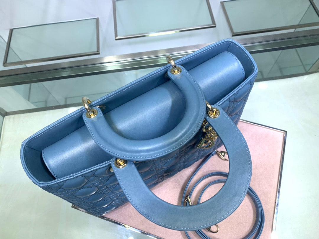 Dior Lady Dior Large Bag In Blue Cannage Lambskin