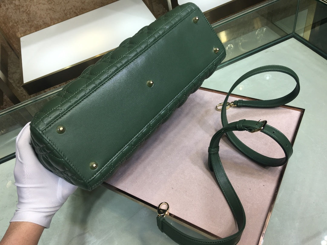 Dior Lady Dior Large Bag In Dark Green Cannage Lambskin