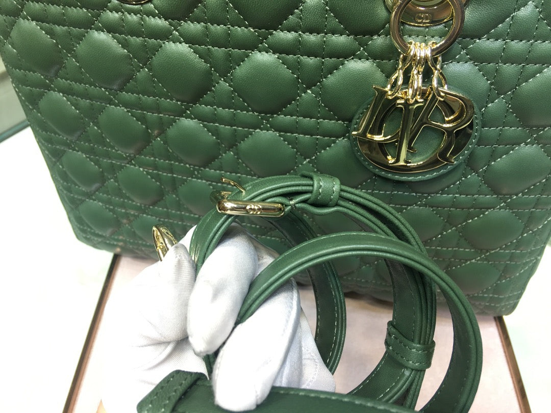 Dior Lady Dior Large Bag In Dark Green Cannage Lambskin