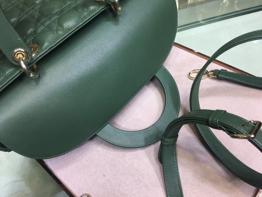 Dior Lady Dior Large Bag In Dark Green Cannage Lambskin