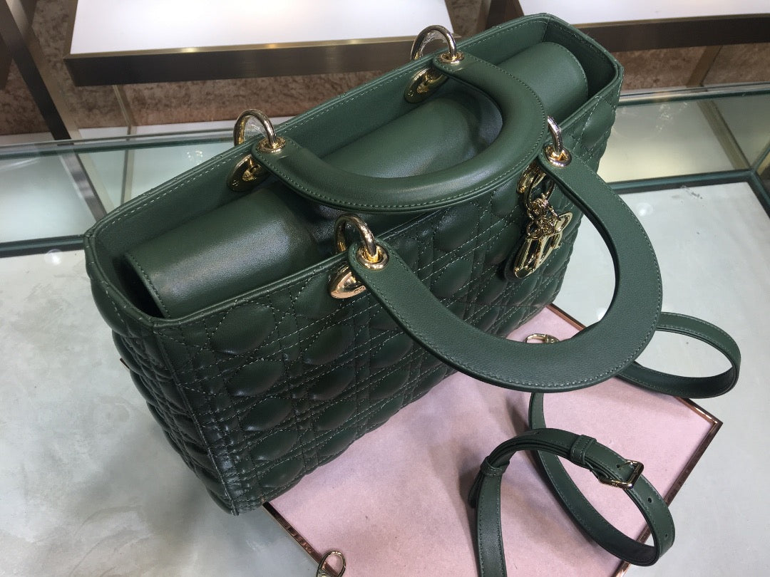 Dior Lady Dior Large Bag In Dark Green Cannage Lambskin