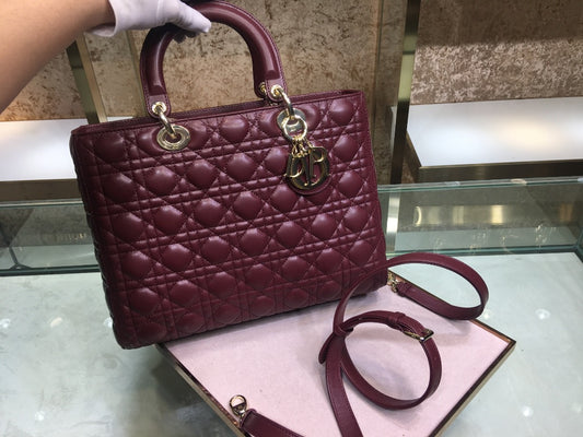 Dior Lady Dior Large Bag In Burdungy Cannage Lambskin