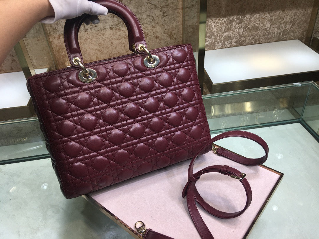 Dior Lady Dior Large Bag In Burdungy Cannage Lambskin