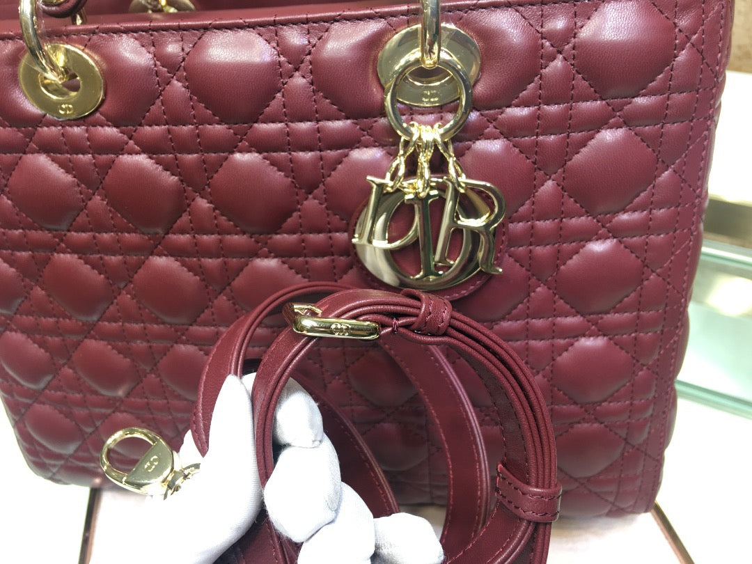 Dior Lady Dior Large Bag In Burdungy Cannage Lambskin