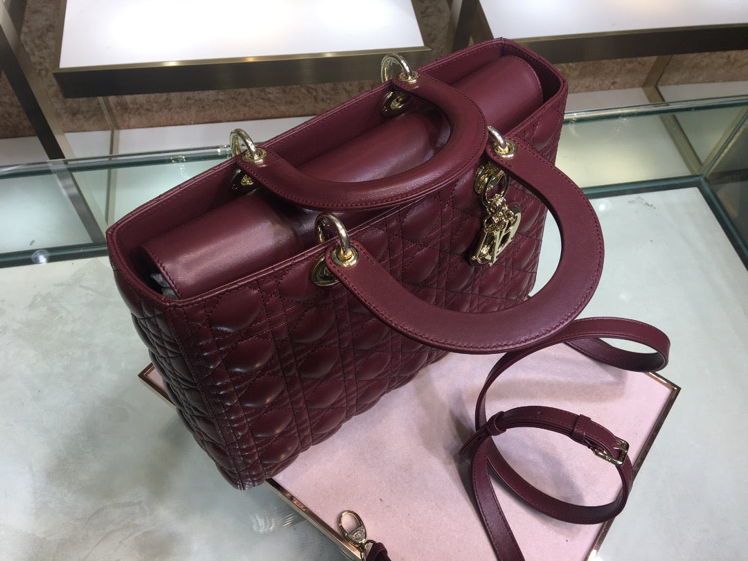 Dior Lady Dior Large Bag In Burdungy Cannage Lambskin