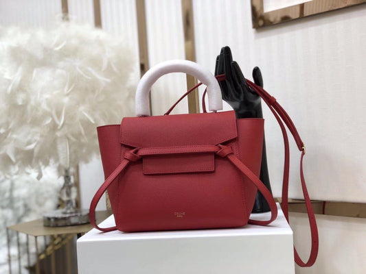 Celine Belt Nano Bag In Red Grained Calfskin