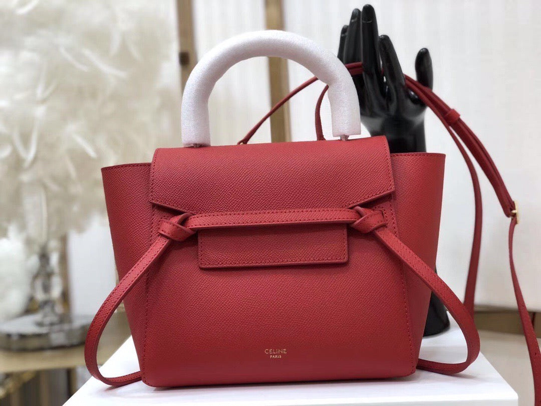 Celine Belt Nano Bag In Red Grained Calfskin