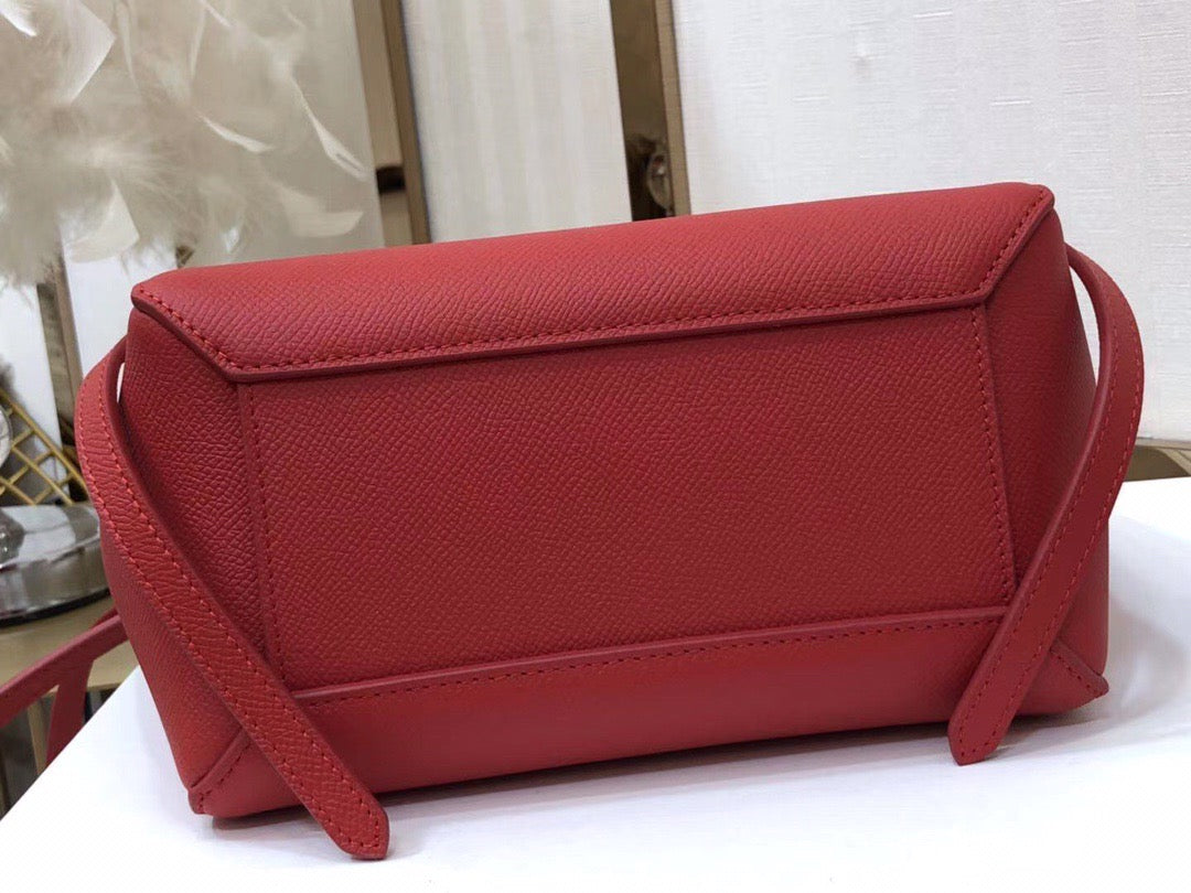 Celine Belt Nano Bag In Red Grained Calfskin