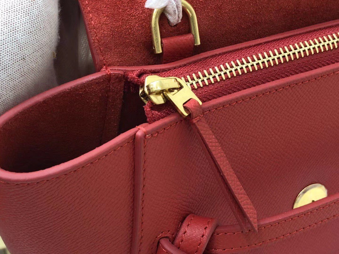 Celine Belt Nano Bag In Red Grained Calfskin