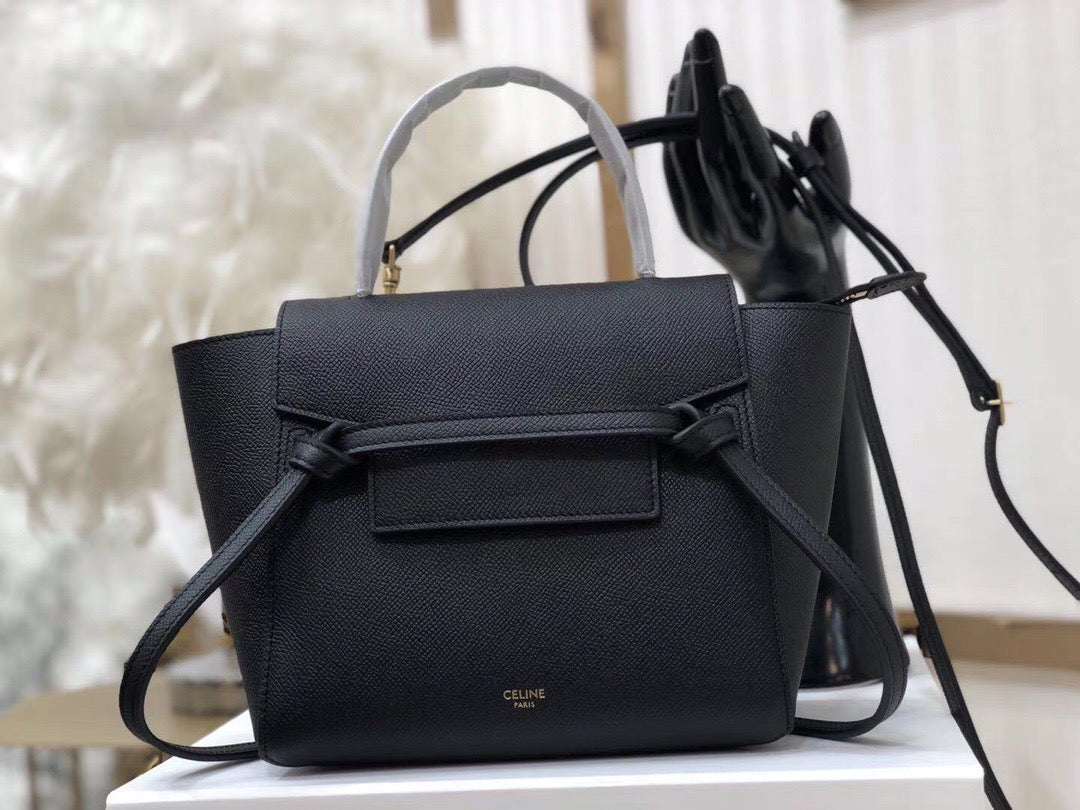 Celine Belt Nano Bag In Black Grained Calfskin