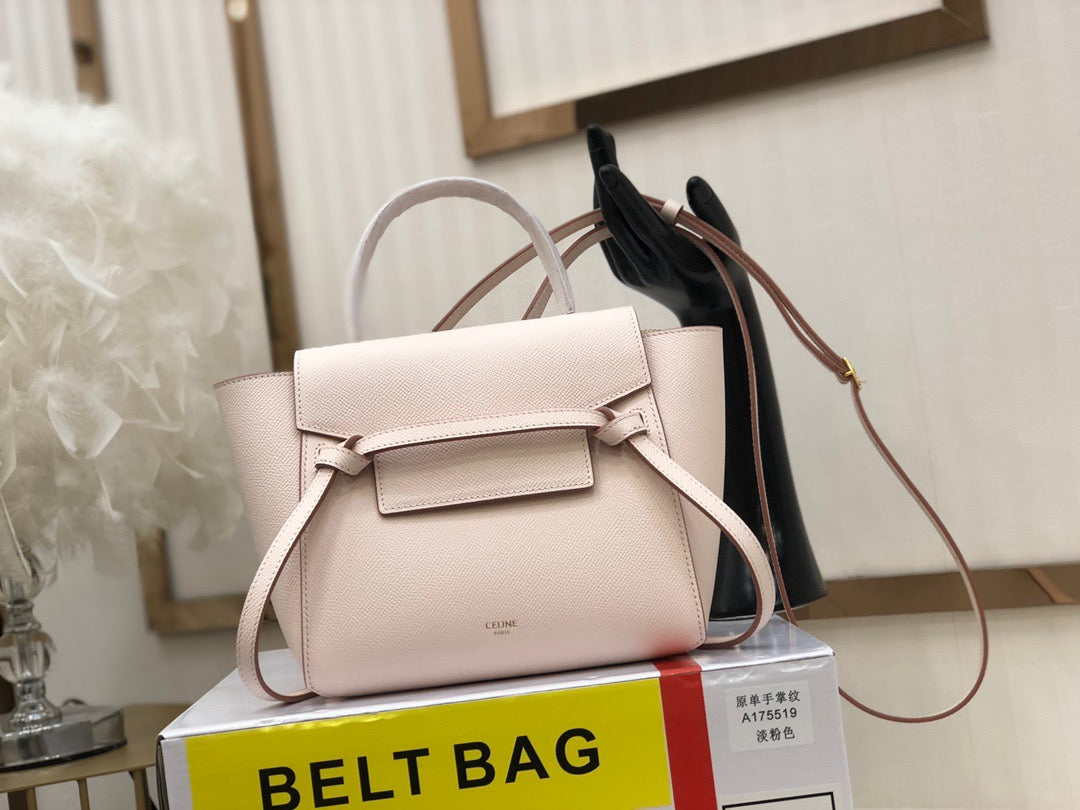 Celine Belt Nano Bag In Pink Grained Calfskin