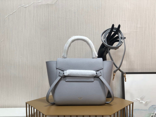 Celine Belt Nano Bag In Gray Grained Calfskin