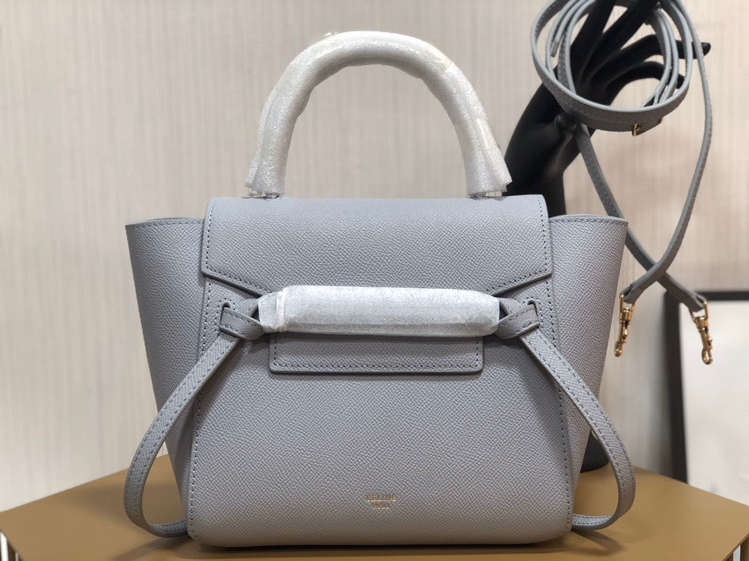 Celine Belt Nano Bag In Gray Grained Calfskin