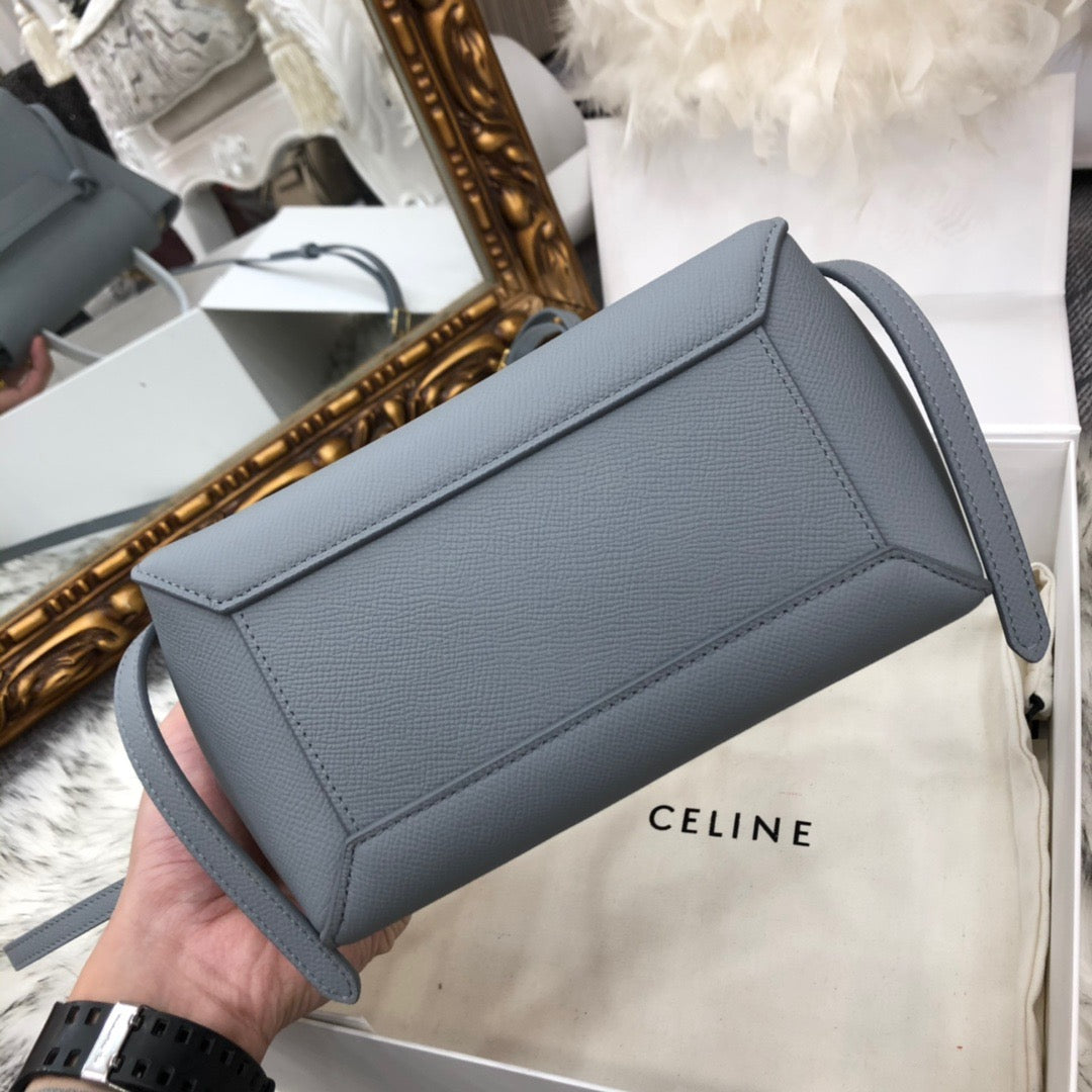 Celine Belt Nano Bag In Tinware Gray Grained Calfskin