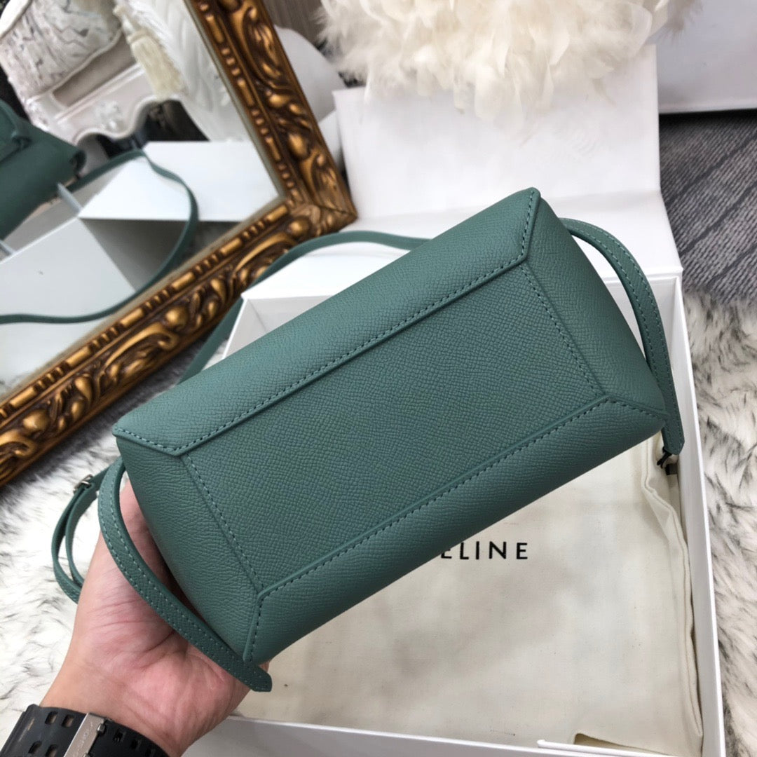 Celine Belt Nano Bag In Dark Green Grained Calfskin