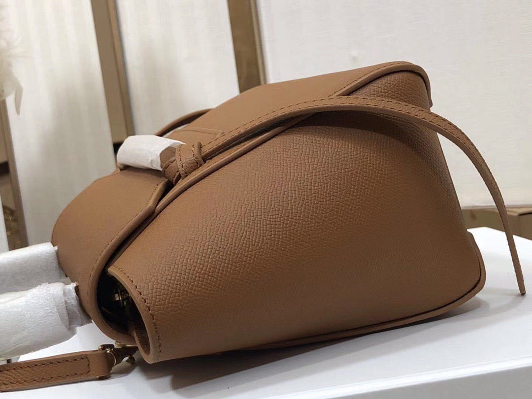 Celine Belt Nano Bag In Gold Brown Grained Calfskin