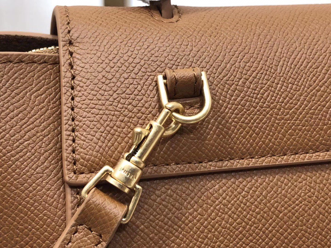 Celine Belt Nano Bag In Gold Brown Grained Calfskin