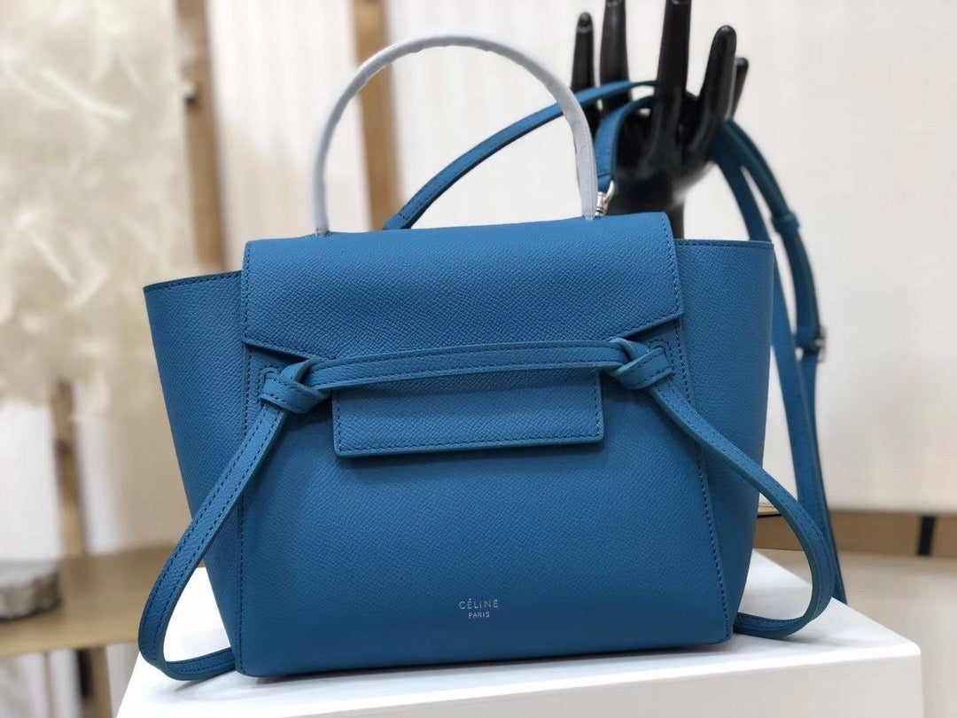 Celine Belt Nano Bag In Dark Blue Grained Calfskin