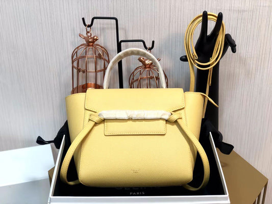 Celine Belt Nano Bag In Yellow Grained Calfskin