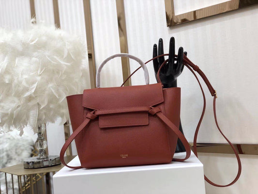 Celine Belt Nano Bag In Burgundy Grained Calfskin