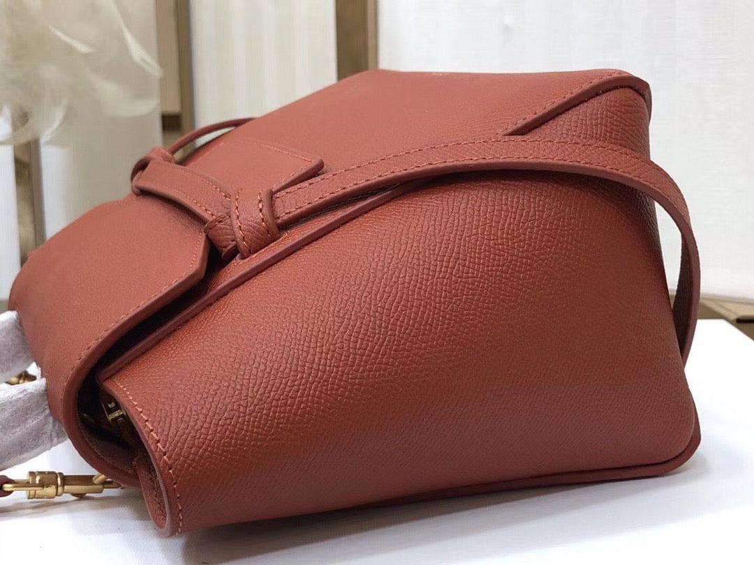 Celine Belt Nano Bag In Burgundy Grained Calfskin