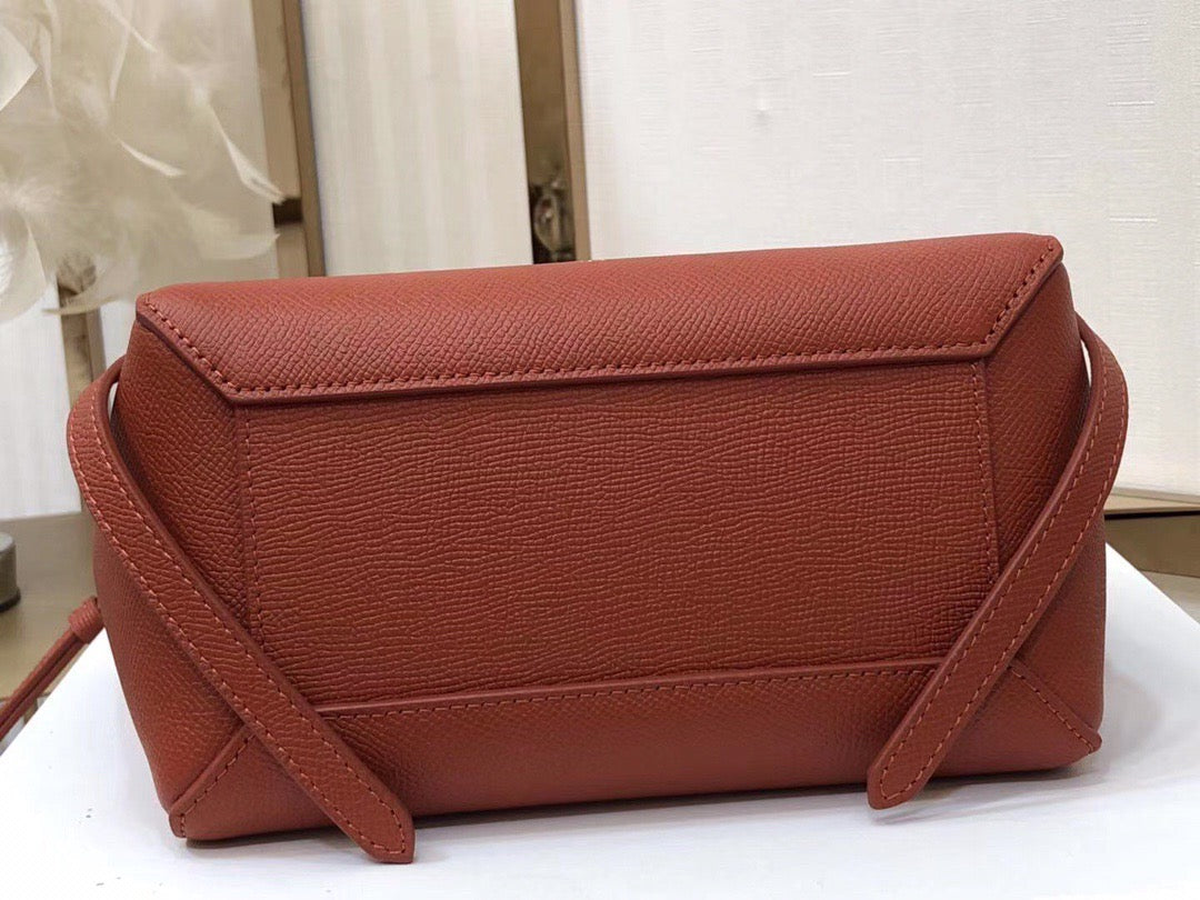 Celine Belt Nano Bag In Burgundy Grained Calfskin