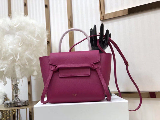 Celine Belt Nano Bag In Rose Red Grained Calfskin