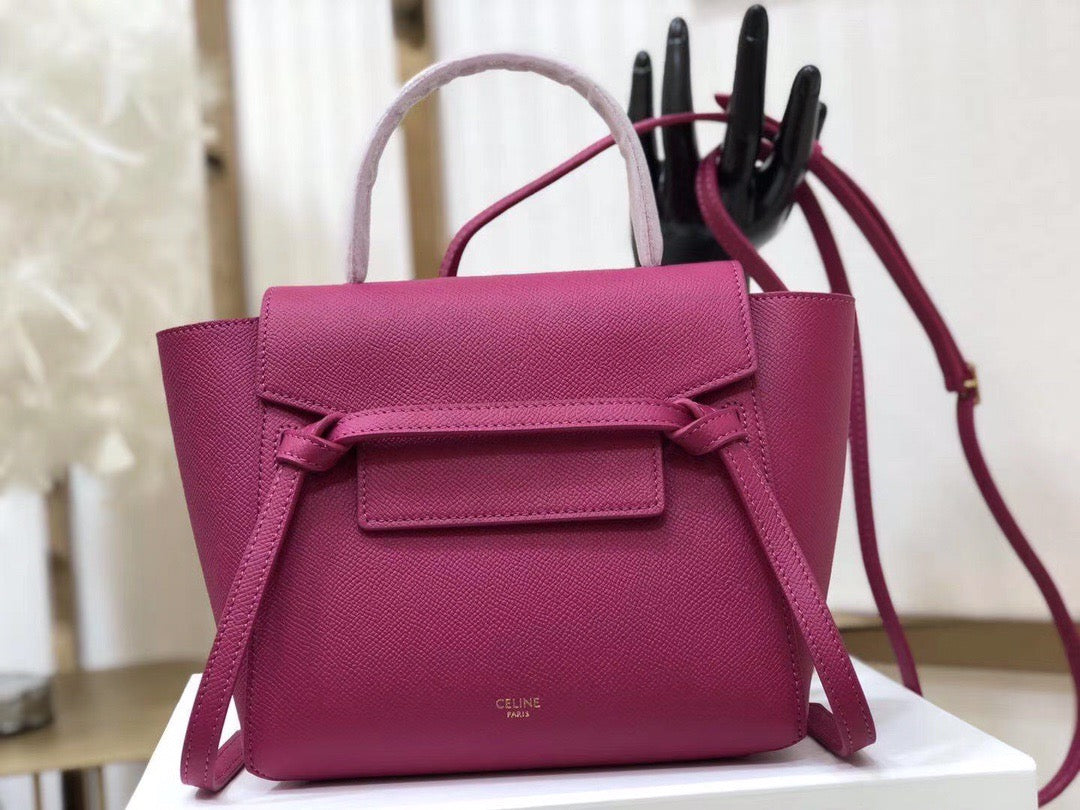 Celine Belt Nano Bag In Rose Red Grained Calfskin