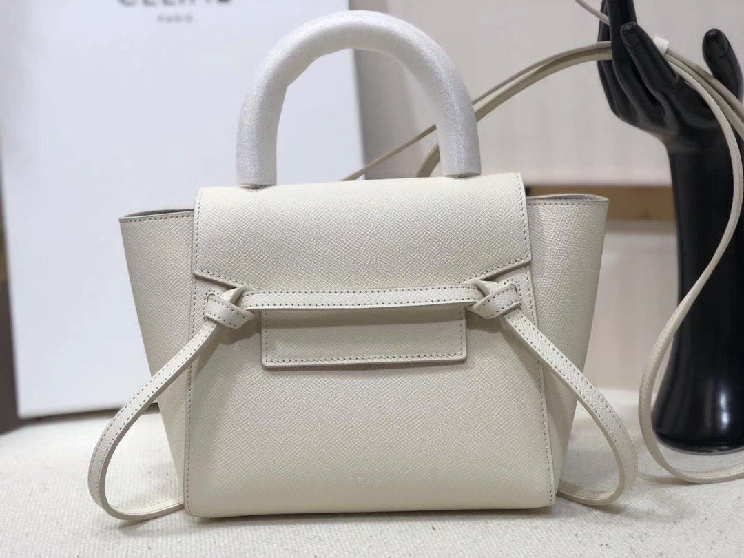 Celine Belt Nano Bag In White Grained Calfskin