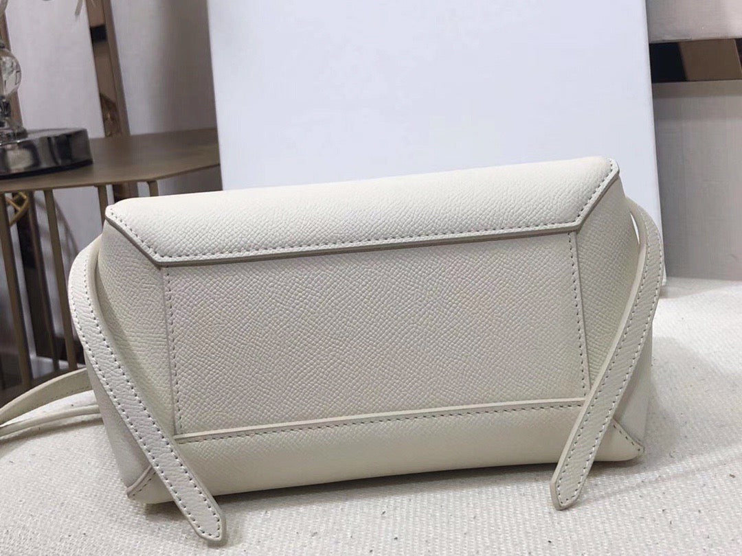 Celine Belt Nano Bag In White Grained Calfskin