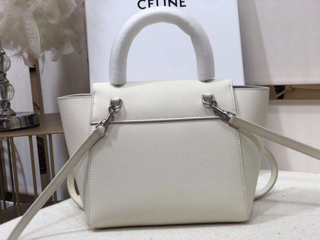 Celine Belt Nano Bag In White Grained Calfskin