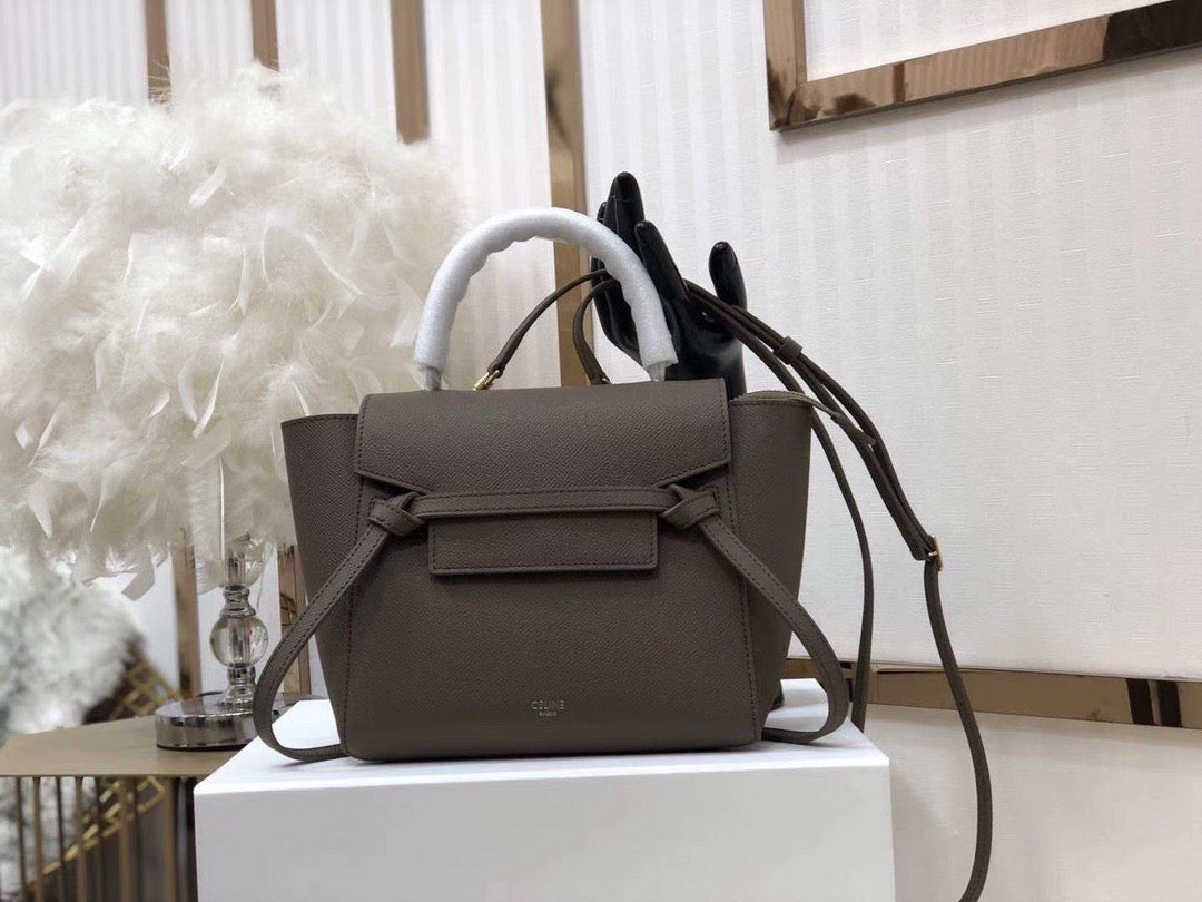 Celine Belt Nano Bag In Etoupe Grained Calfskin