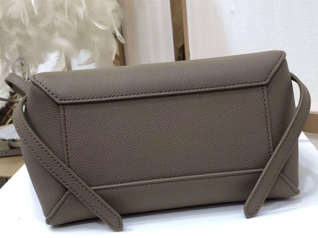 Celine Belt Nano Bag In Etoupe Grained Calfskin