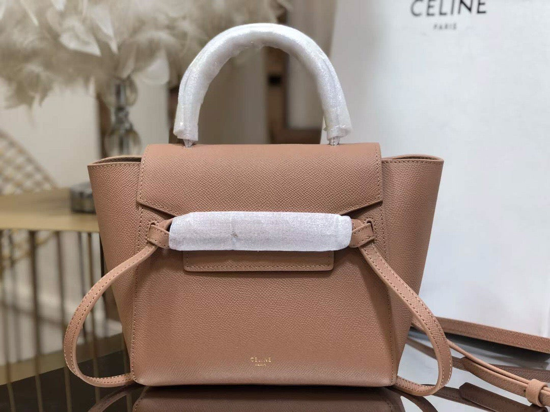 Celine Belt Nano Bag In Pink Grained Calfskin