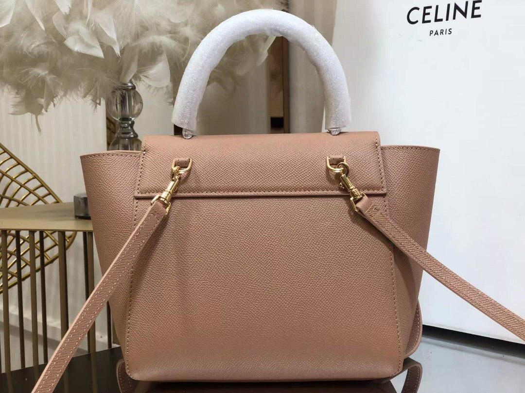 Celine Belt Nano Bag In Pink Grained Calfskin