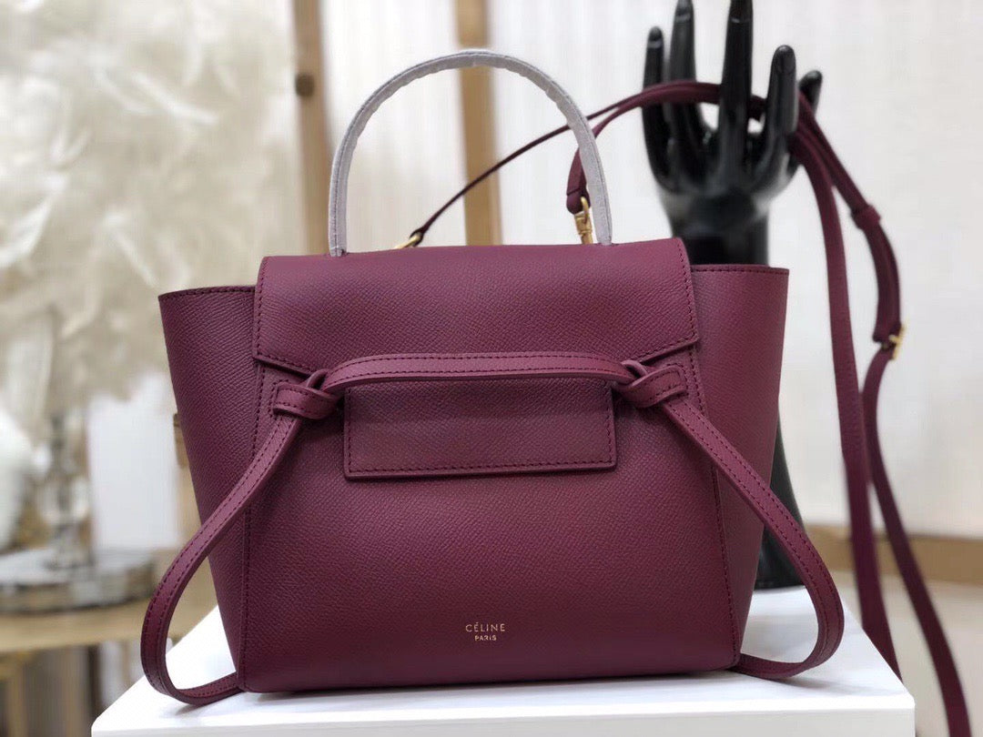 Celine Belt Nano Bag In Purple Grained Calfskin