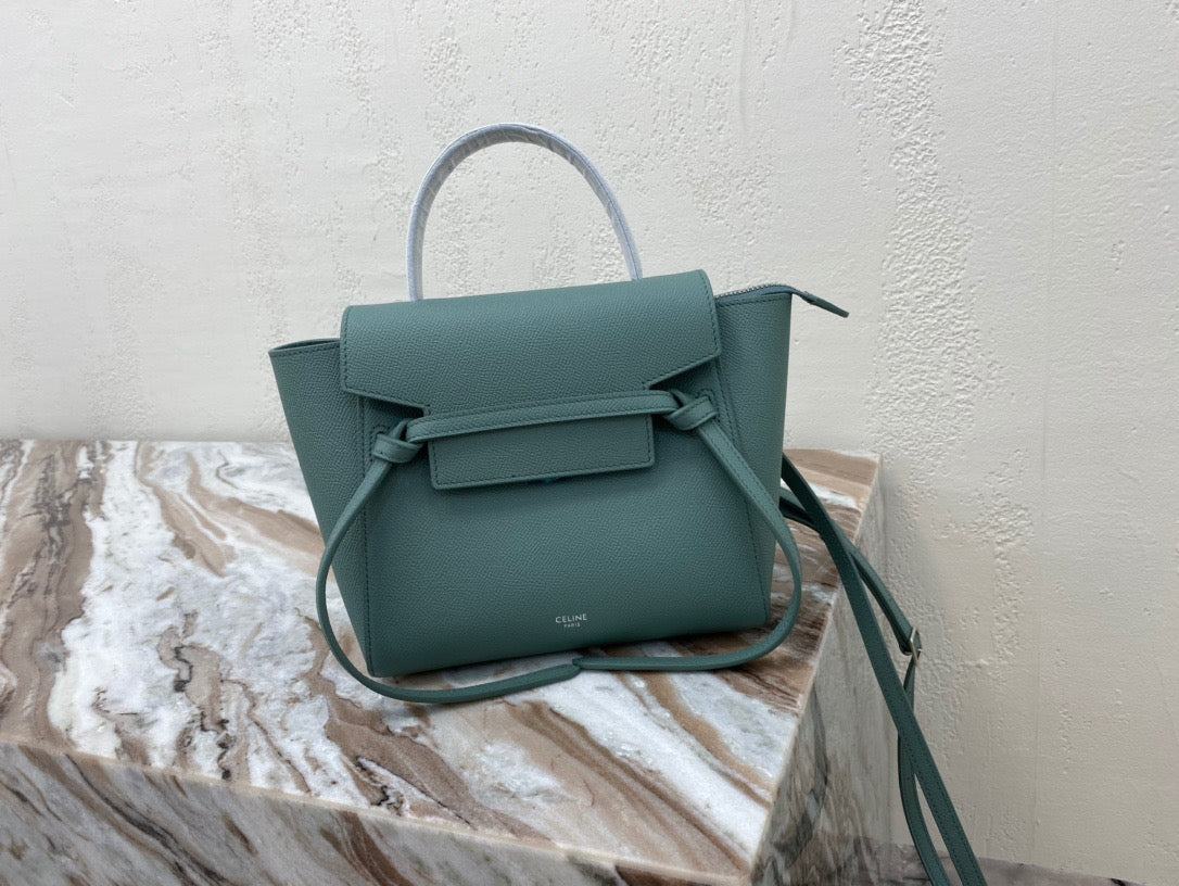 Celine Belt Nano Bag In Green Grained Calfskin