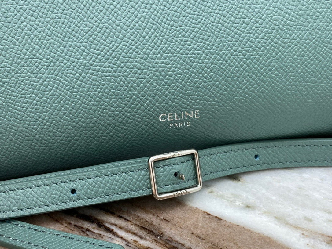 Celine Belt Nano Bag In Green Grained Calfskin