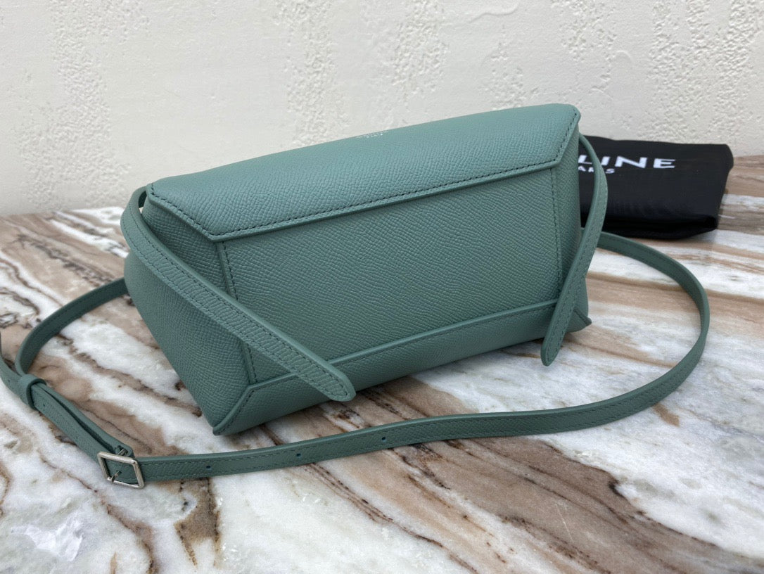 Celine Belt Nano Bag In Green Grained Calfskin