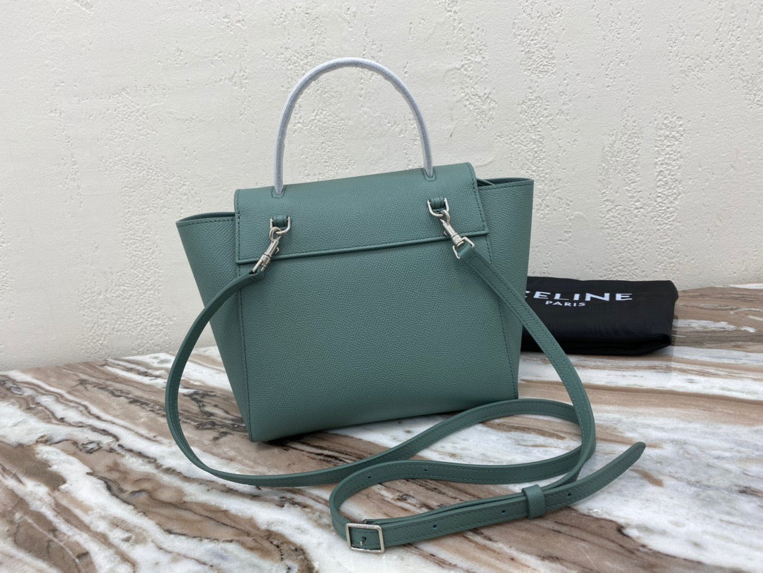 Celine Belt Nano Bag In Green Grained Calfskin