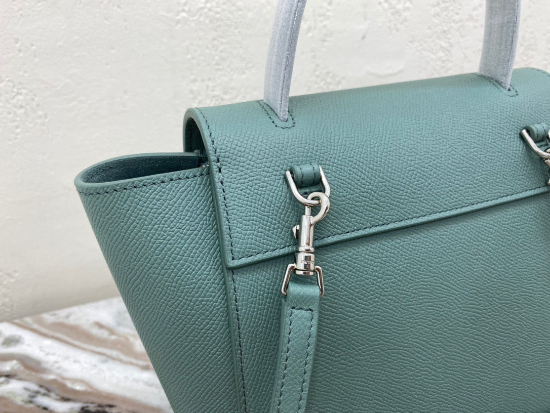 Celine Belt Nano Bag In Green Grained Calfskin