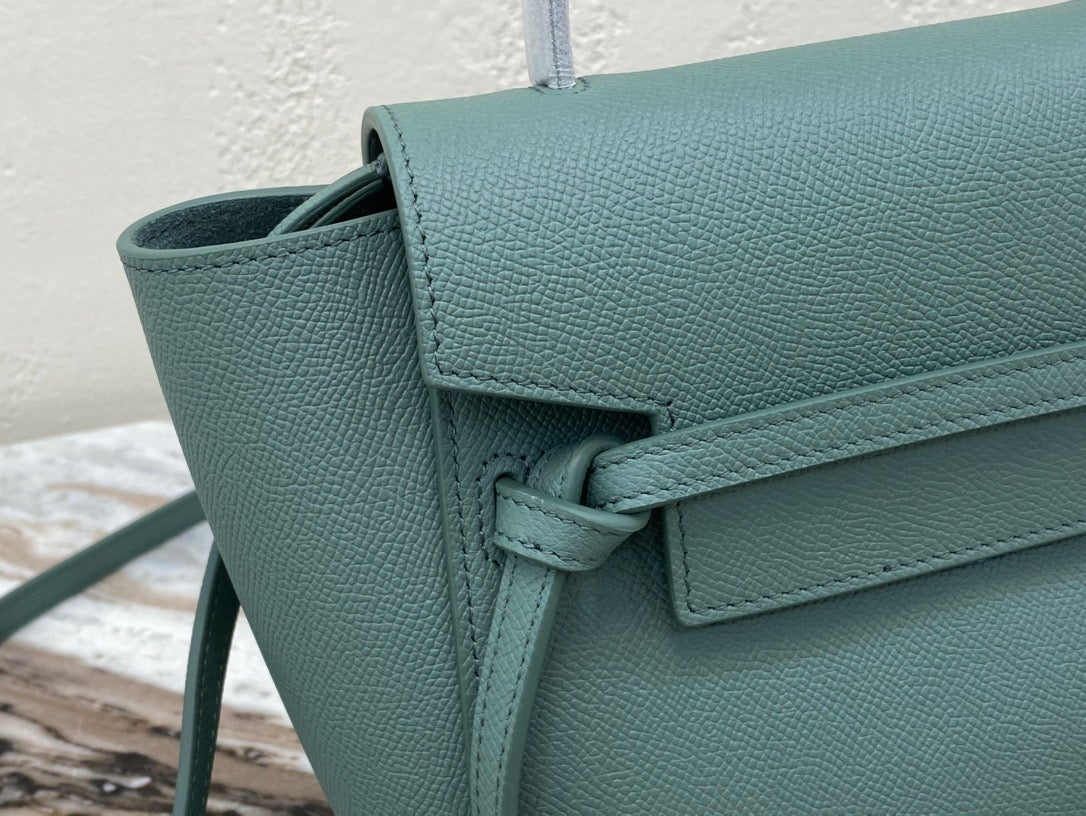 Celine Belt Nano Bag In Green Grained Calfskin