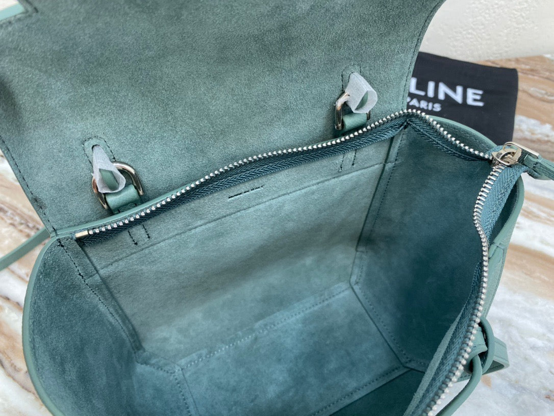 Celine Belt Nano Bag In Green Grained Calfskin