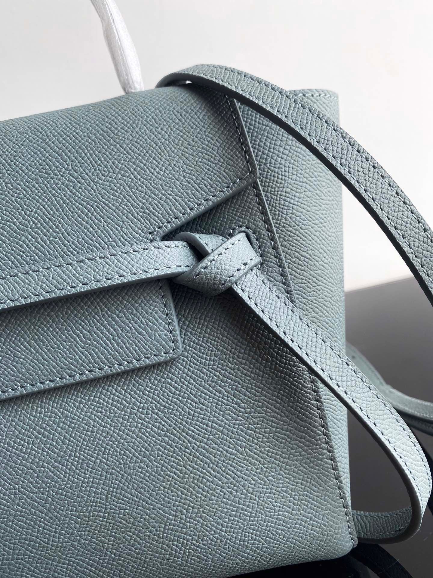 Celine Belt Nano Bag In Haze Blue Grained Calfskin