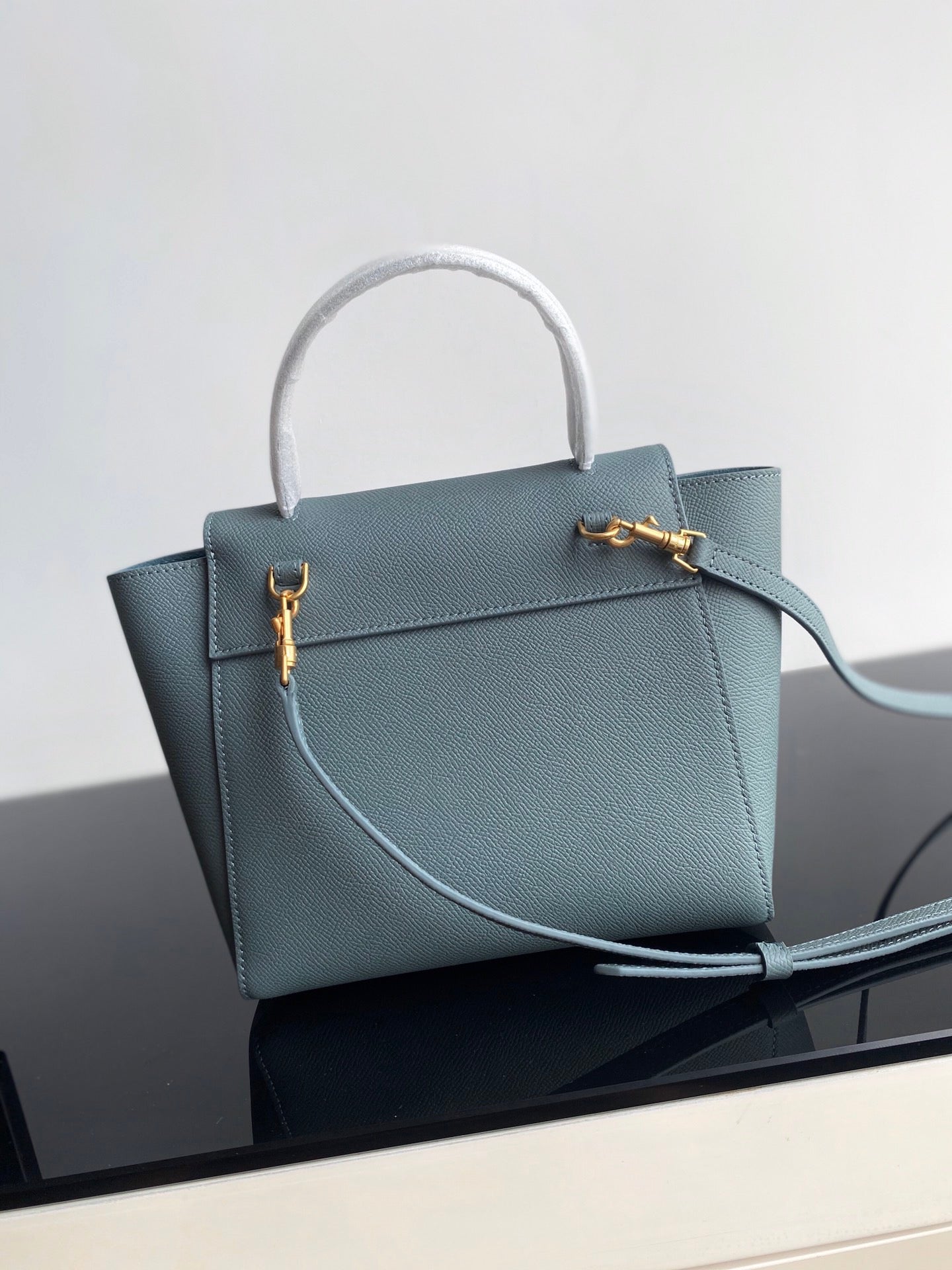 Celine Belt Nano Bag In Haze Blue Grained Calfskin