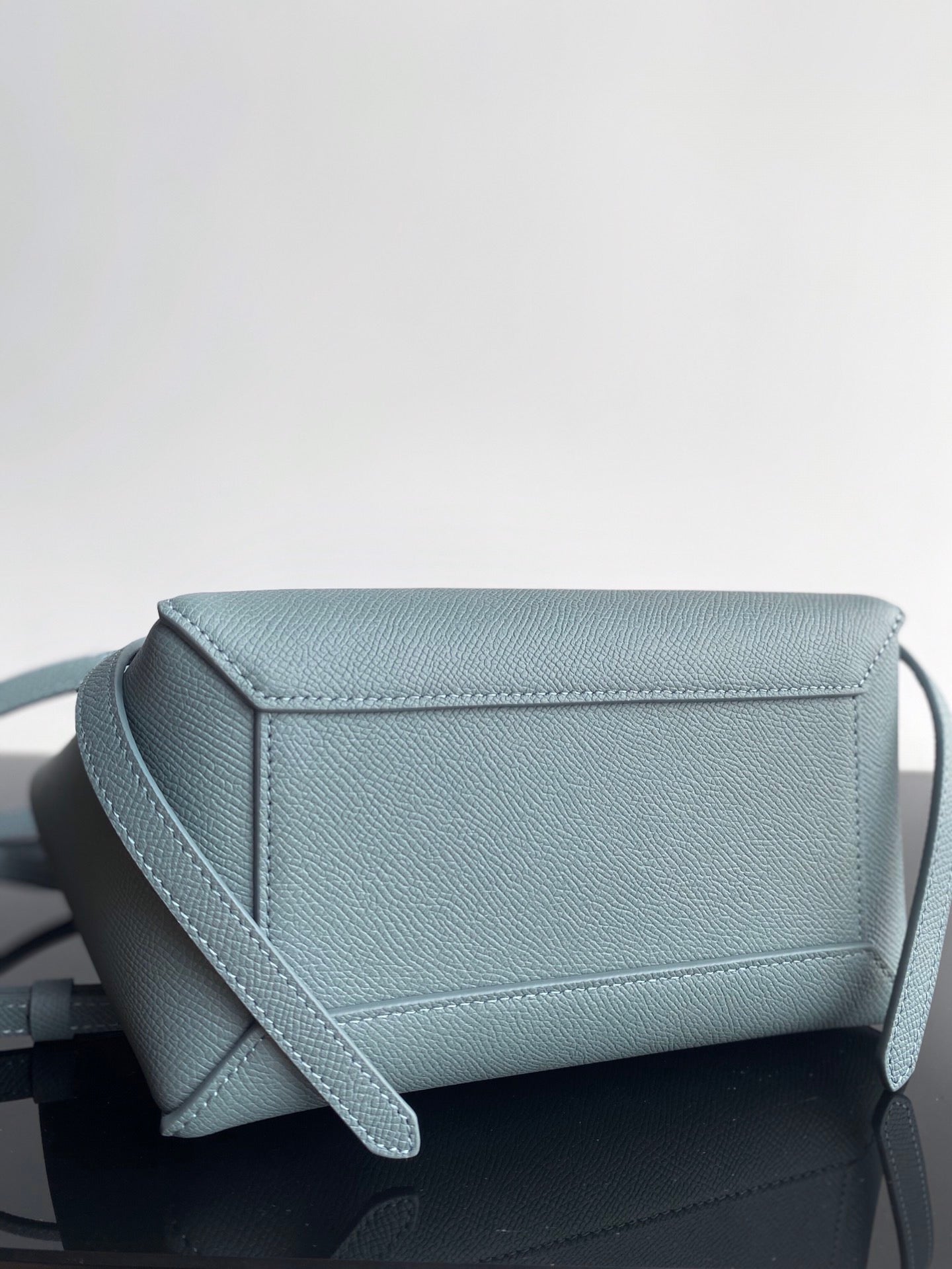 Celine Belt Nano Bag In Haze Blue Grained Calfskin