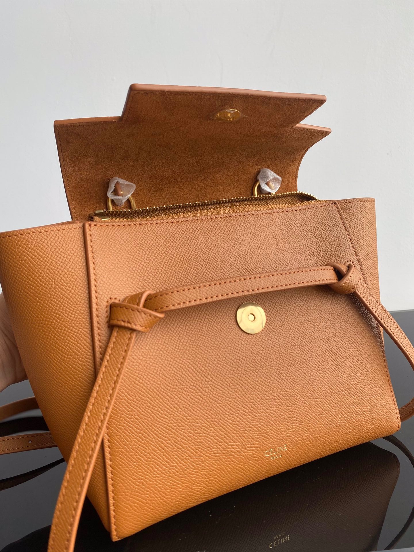 Celine Belt Nano Bag In Brown Grained Calfskin